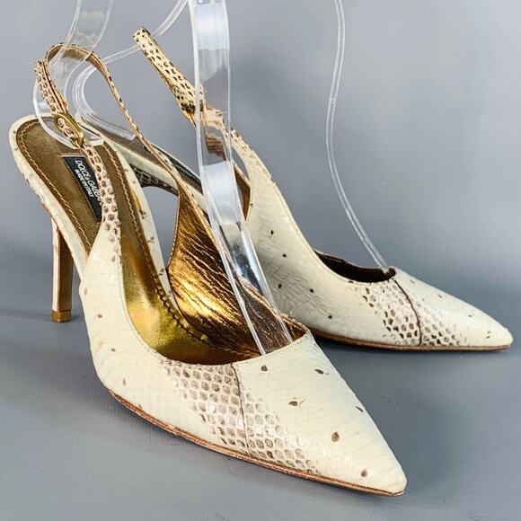 DOLCE & GABBANA Size 6.5 Beige Brown Snakeskin Leather Slingback Pumps - Picture 1 of 9